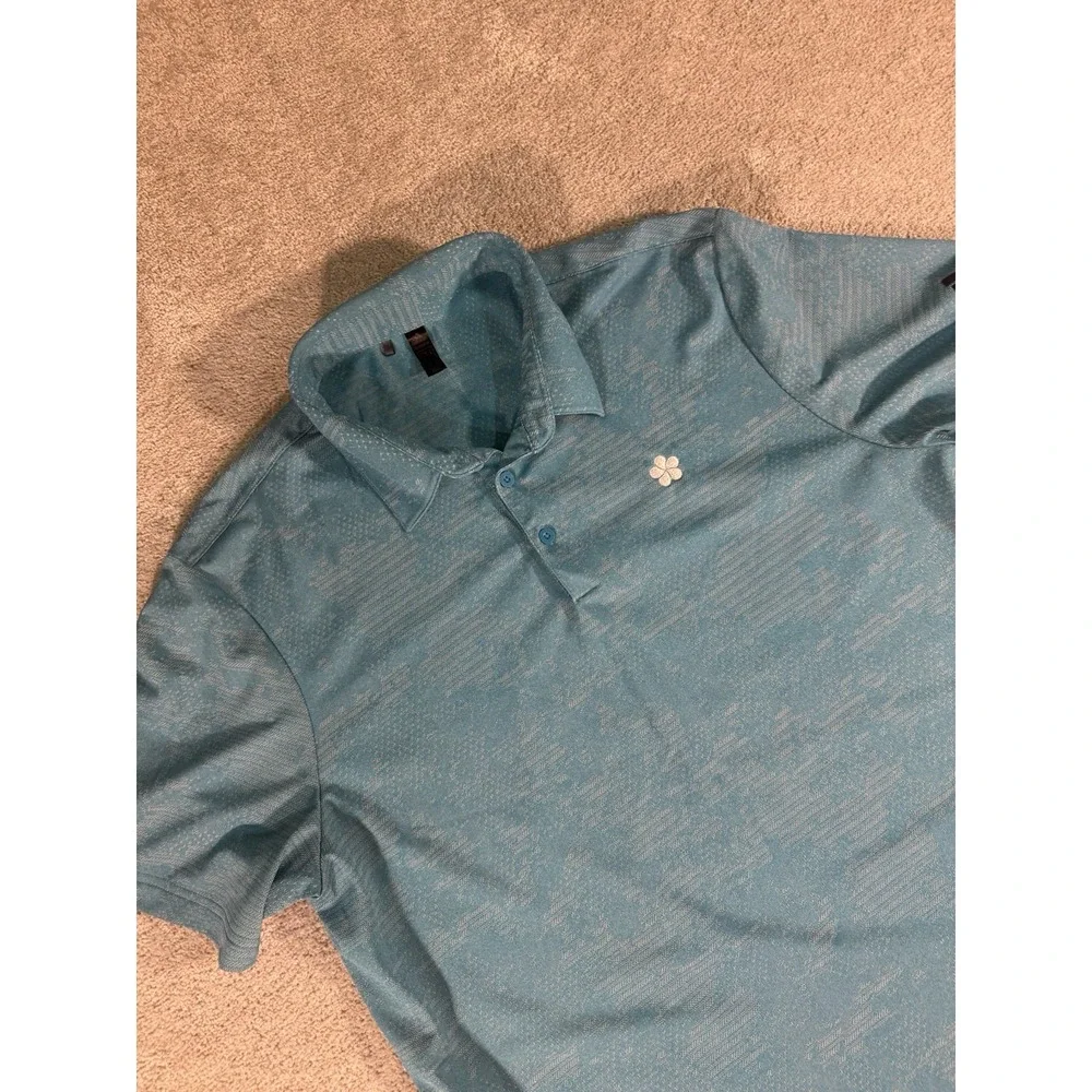 Adidas Golf Mens Size XL Teal  All Over Print Geometric Polo Lightweight Logo*